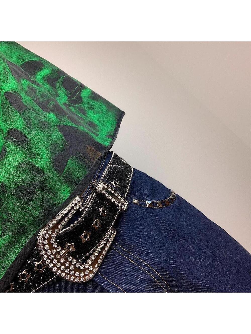 Y2K Black Silver Punk Studded Rhinestone Belt - Picture 5 of 8